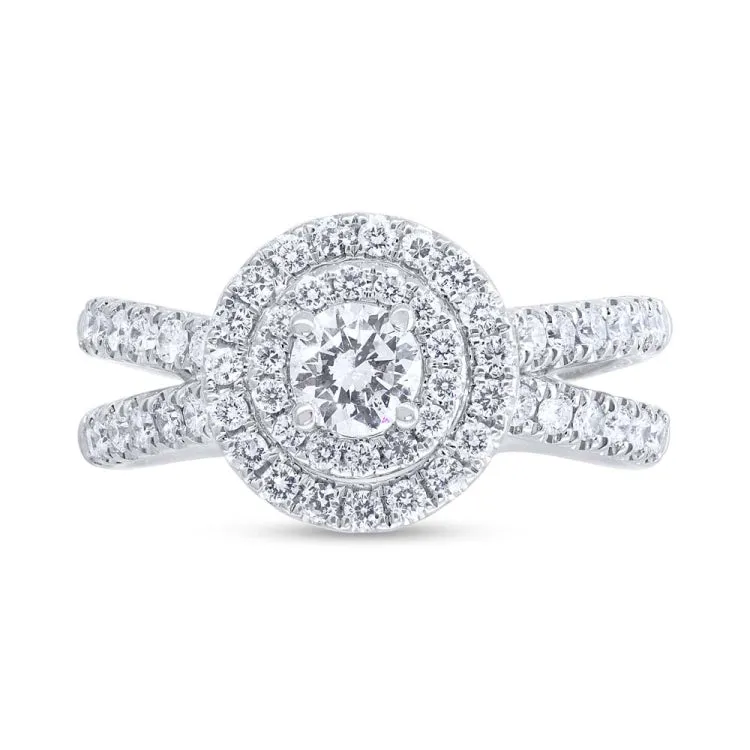 0.40ct Round Brilliant Center and 0.80ct Side 14k White Gold Diamond Engagement Ring