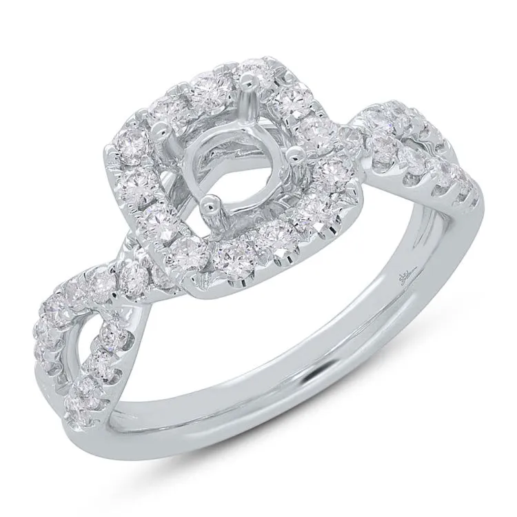 0.70ct 14k White Gold Diamond Semi-mount Ring for 0.60ct Center