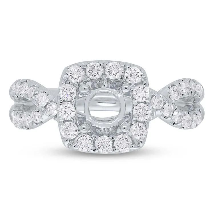 0.70ct 14k White Gold Diamond Semi-mount Ring for 0.60ct Center