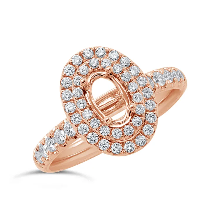 0.72ct 14k Rose Gold Diamond Semi-mount Ring for 7.5x4.75mm Center