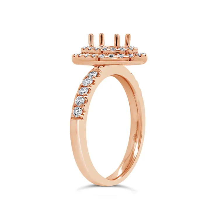 0.72ct 14k Rose Gold Diamond Semi-mount Ring for 7.5x4.75mm Center