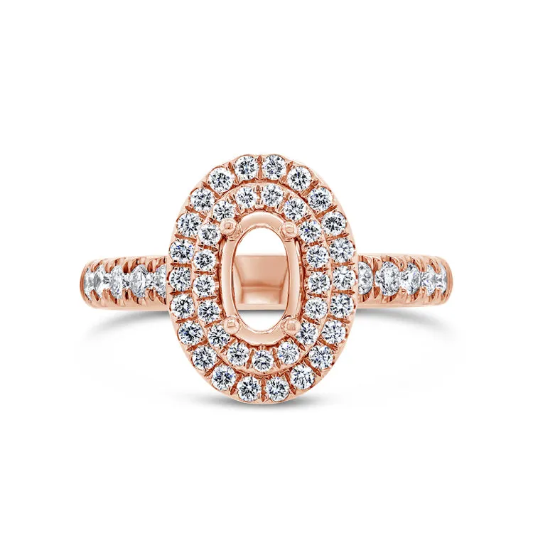 0.72ct 14k Rose Gold Diamond Semi-mount Ring for 7.5x4.75mm Center