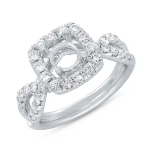 0.80ct 14k White Gold Diamond Semi-mount Ring for 1.00ct Center