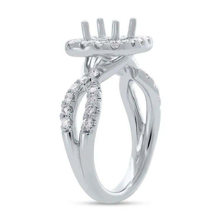 0.80ct 14k White Gold Diamond Semi-mount Ring for 1.00ct Center