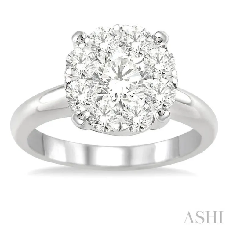 1 1/2 Ctw Lovebright Round Cut Diamond Ring in 14K White Gold