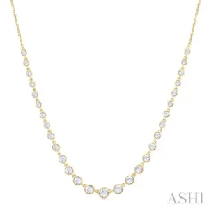 1 1/4 Ctw Halfway Graduated Bezel Set Round Cut Diamond Tennis Necklace in 14K Yellow Gold