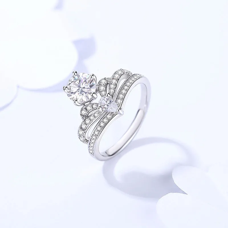 1 carat moissanite ring women's crown s925 sterling silver light luxury versatile ring jewelry