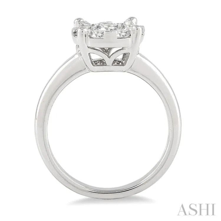 1 Ctw Round Cut Lovebright Diamond Ring in 14K White Gold