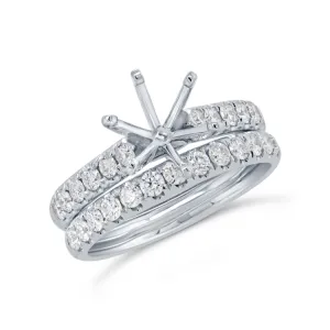 1.00ct 14k White Gold Diamond Semi-mount Ring 2-pc for 2.00ct Center