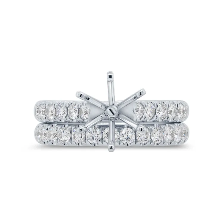 1.00ct 14k White Gold Diamond Semi-mount Ring 2-pc for 2.00ct Center