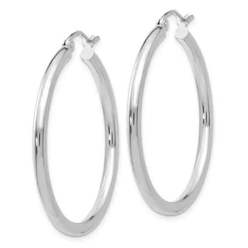 10k White Gold Polished 2.5MM Round Hoop Earrings