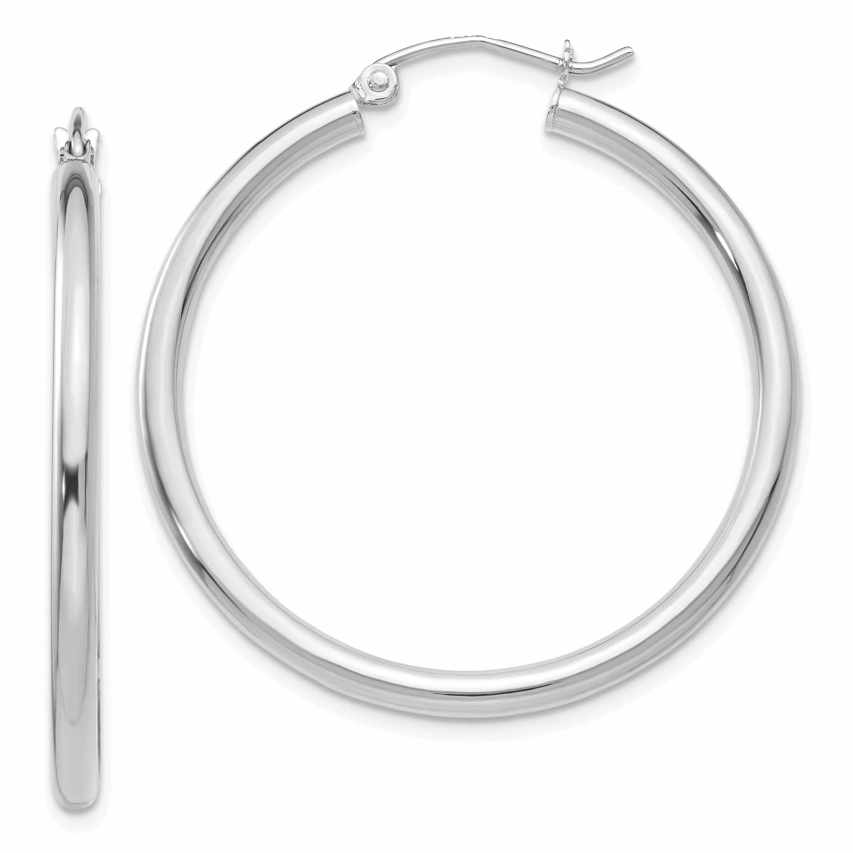 10k White Gold Polished 2.5MM Round Hoop Earrings