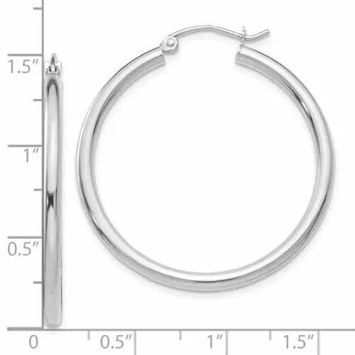 10k White Gold Polished 2.5MM Round Hoop Earrings