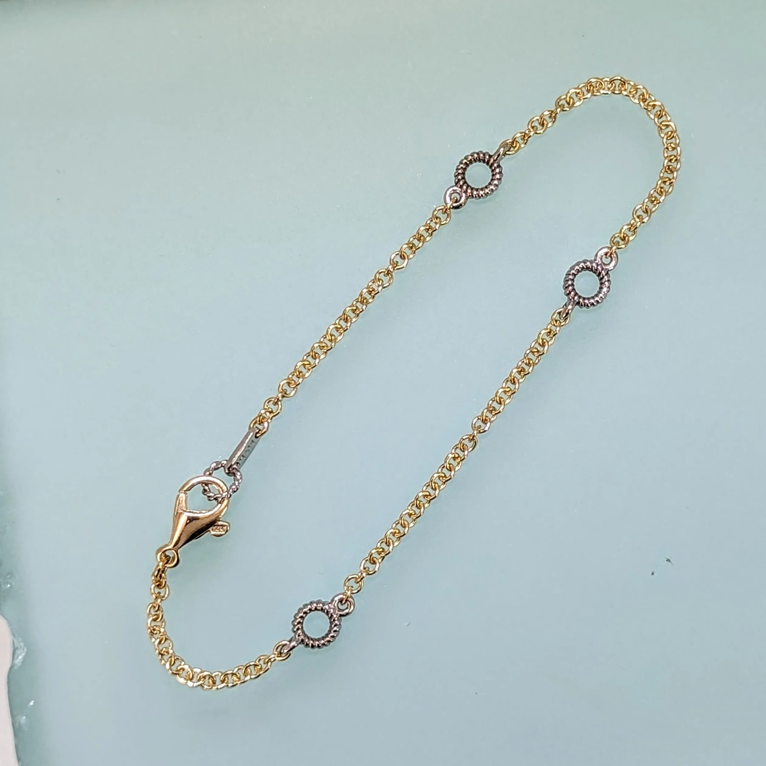 14K Gold Rope Station Bracelet with 3 Links