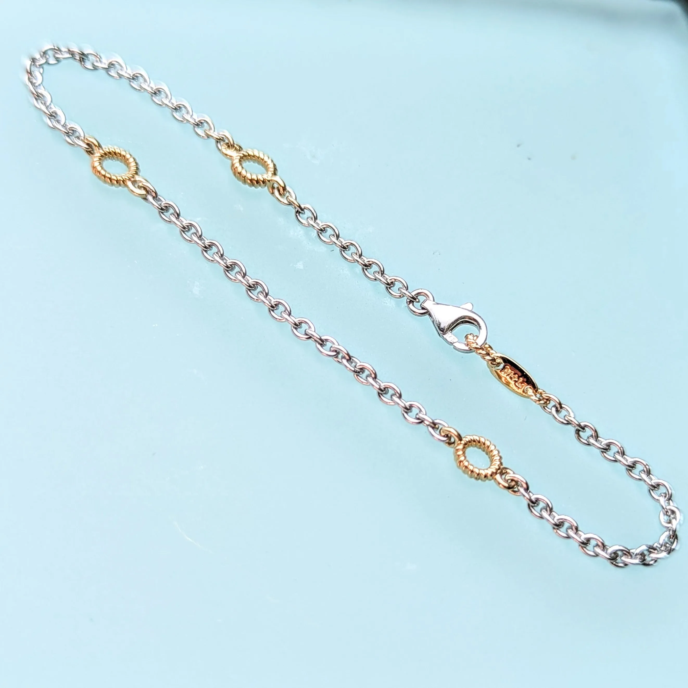 14K Gold Rope Station Bracelet with 3 Links