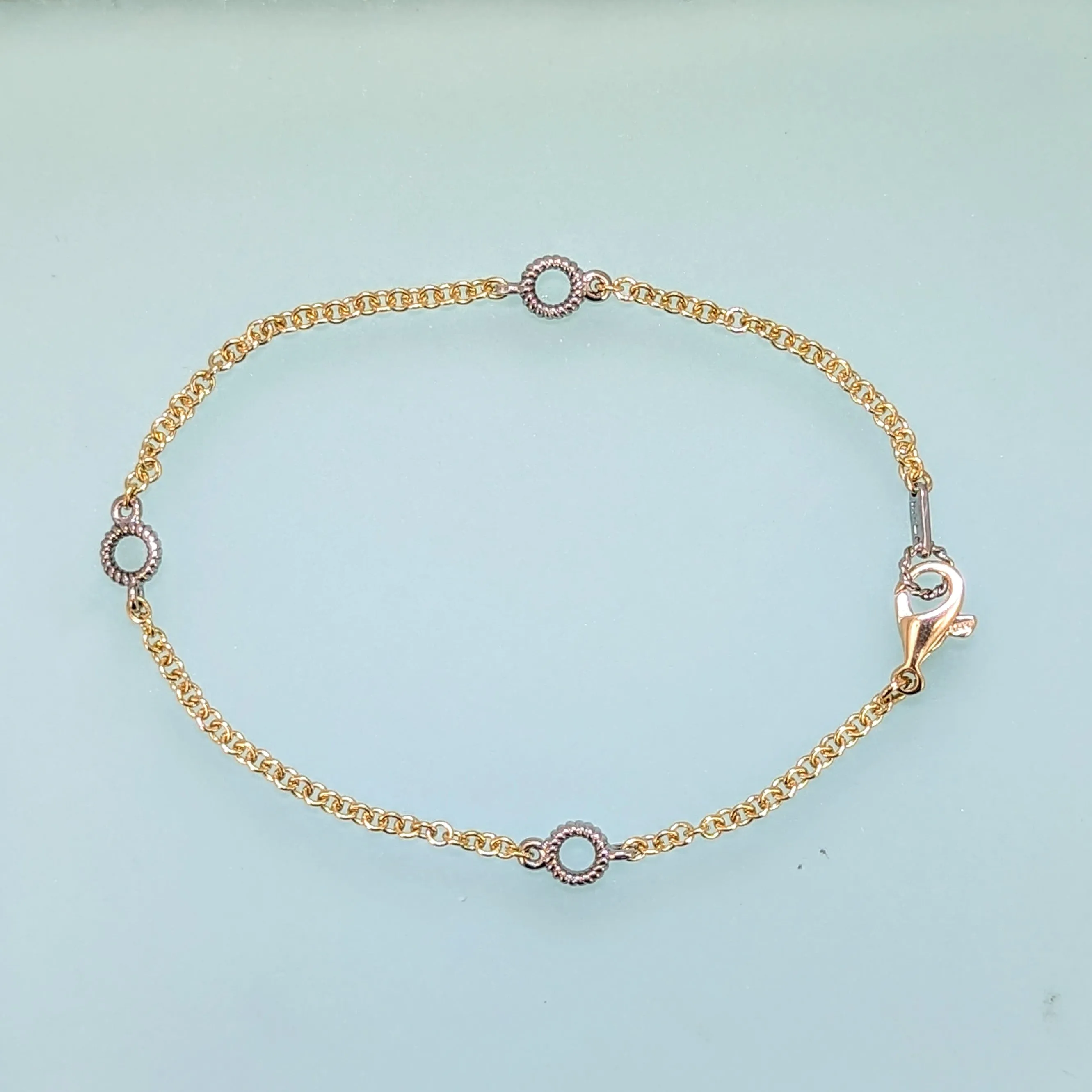 14K Gold Rope Station Bracelet with 3 Links