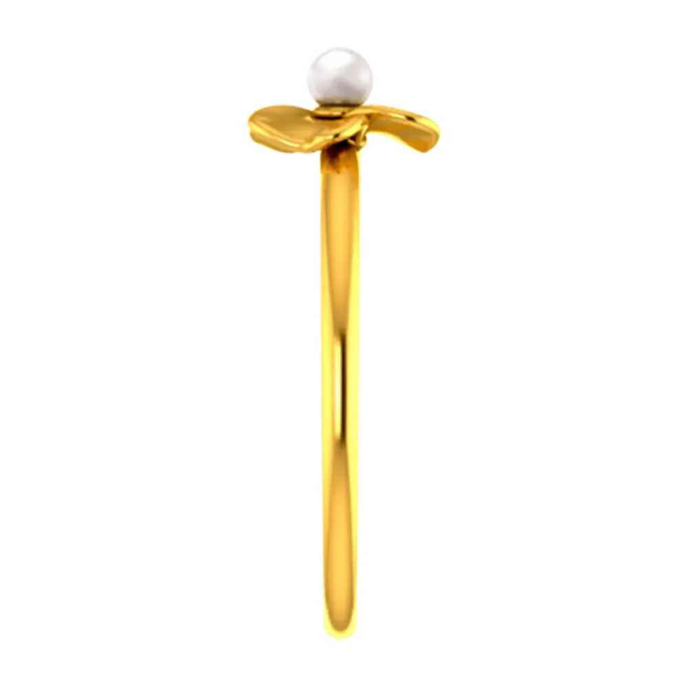 14k Solid Gold Ring With A Floral Design And Pearl Detailing