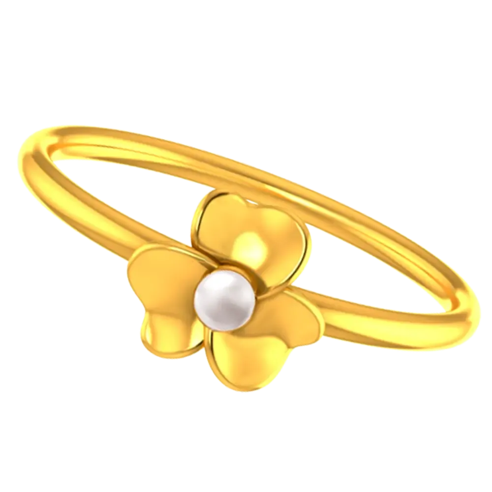 14k Solid Gold Ring With A Floral Design And Pearl Detailing