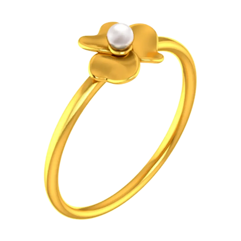 14k Solid Gold Ring With A Floral Design And Pearl Detailing