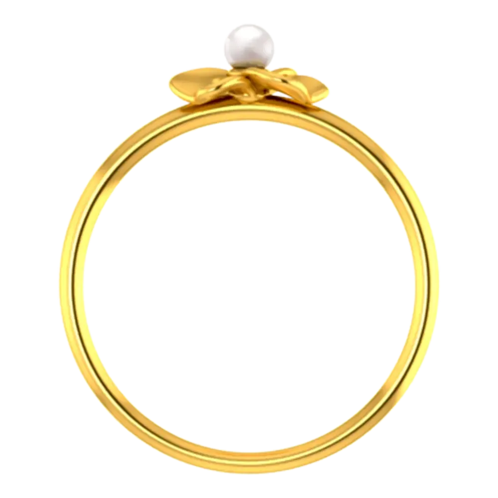 14k Solid Gold Ring With A Floral Design And Pearl Detailing