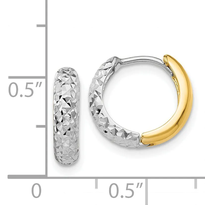 14k Two-tone Diamond Cut Hinged Hoop Earrings