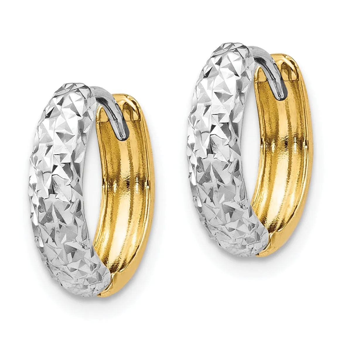 14k Two-tone Diamond Cut Hinged Hoop Earrings