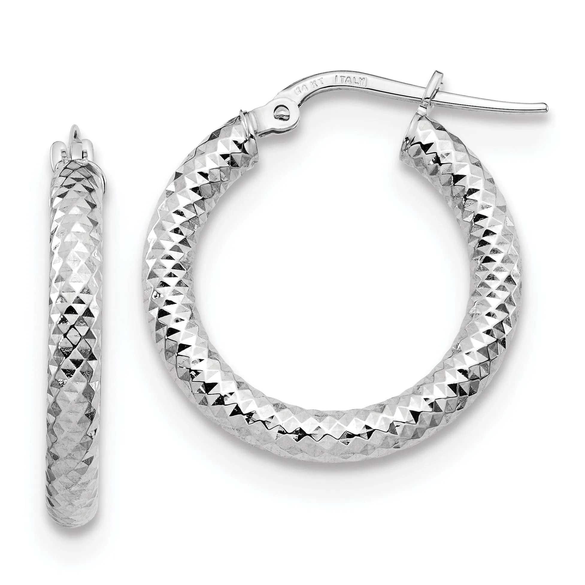 14k White Gold D.C Round Hoop Earrings