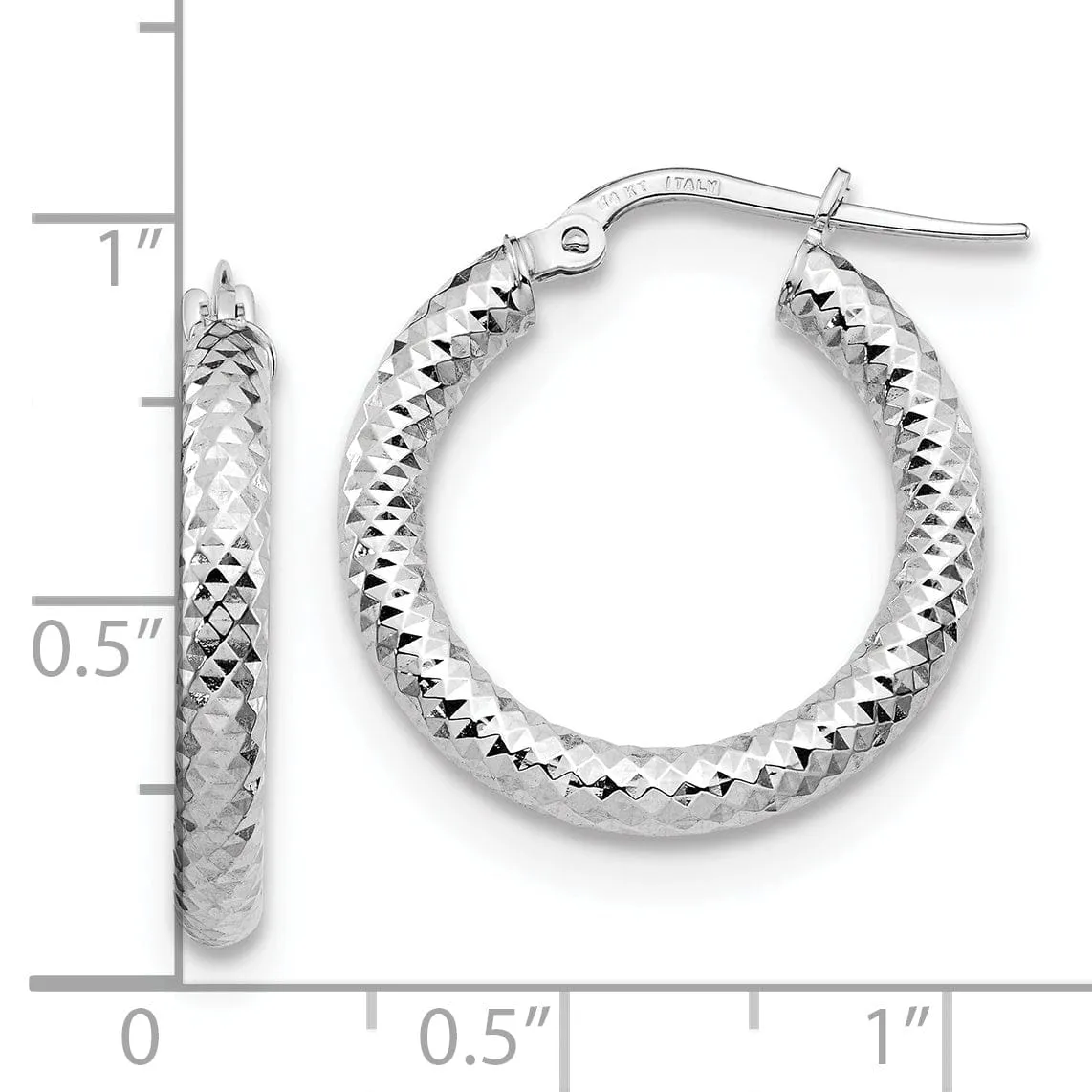 14k White Gold D.C Round Hoop Earrings