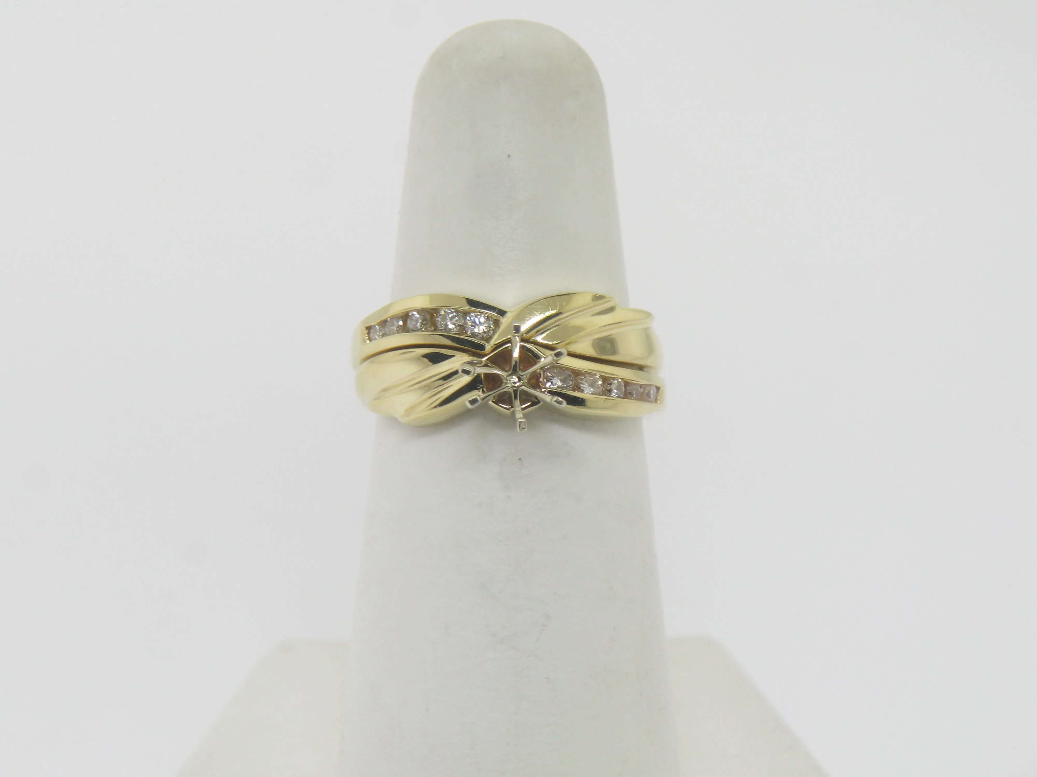 14K Yellow Gold Diamond Semi-Mounting Wedding Set Size 6 New Old Stock Jewelry