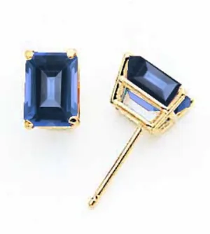 14k Yellow Gold Emerald Cut Sapphire Earring