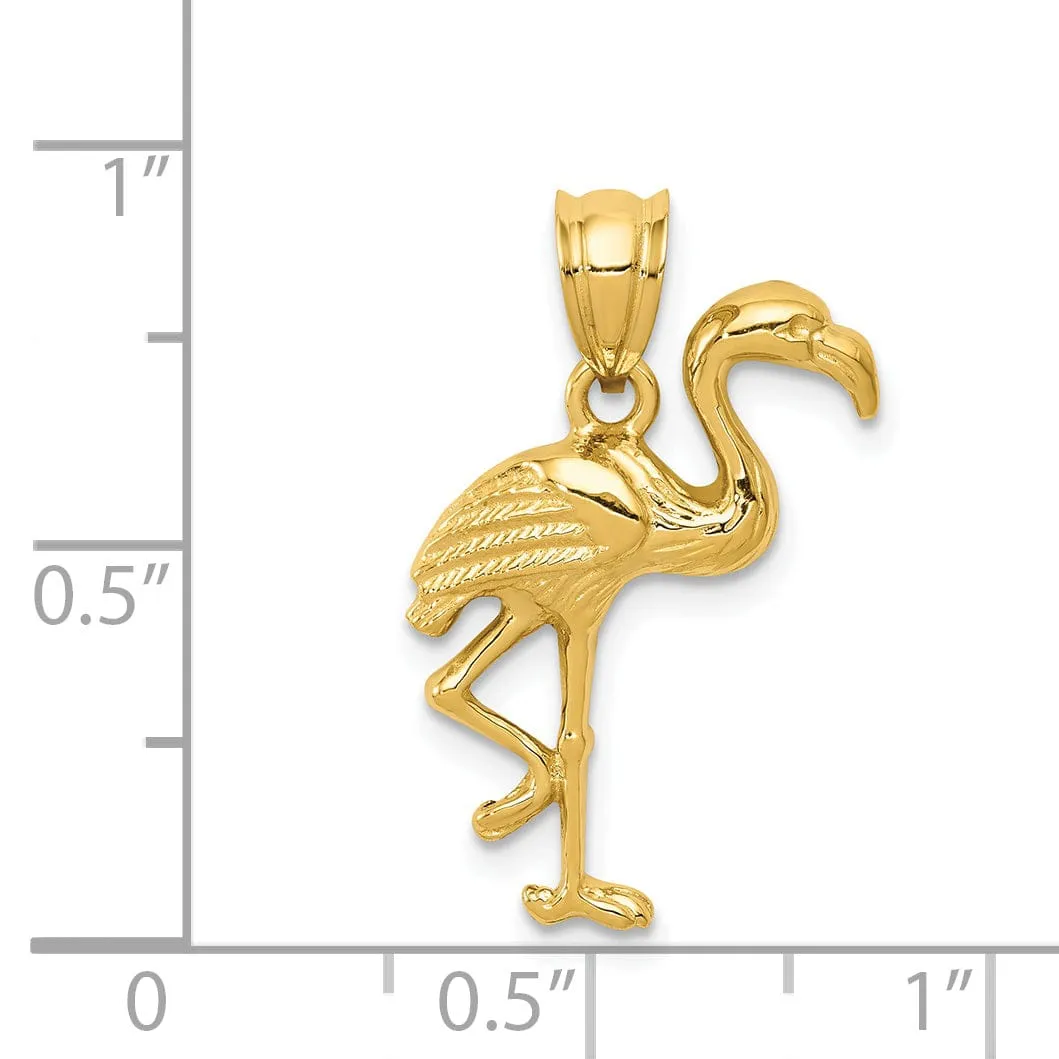 14k Yellow Gold Solid Polished Finish Flamingo On one Leg Pendant