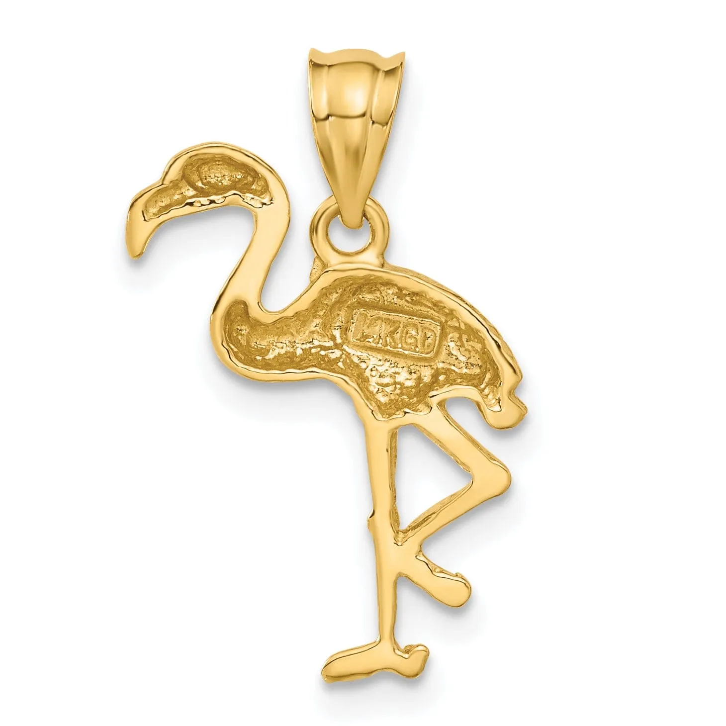 14k Yellow Gold Solid Polished Finish Flamingo On one Leg Pendant