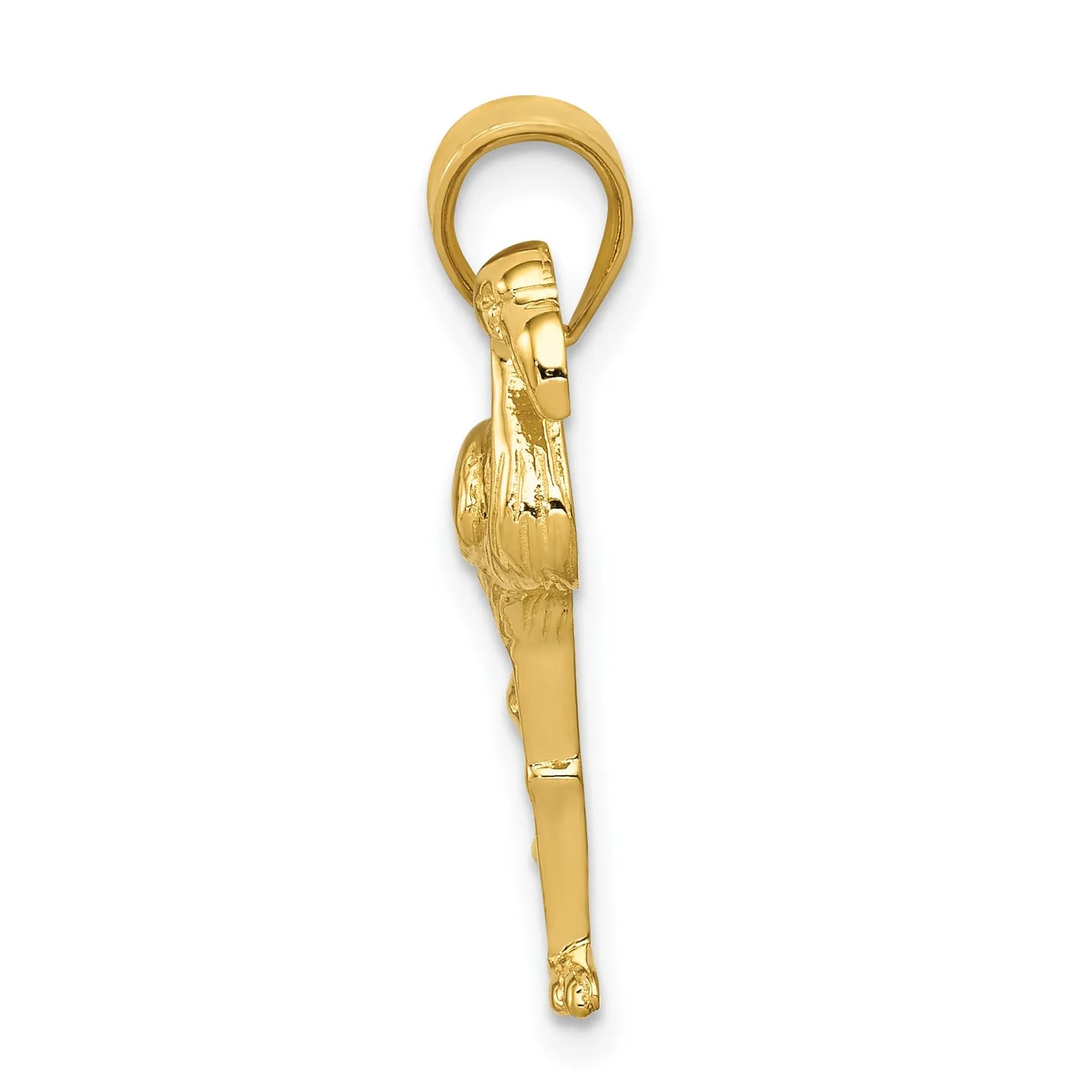 14k Yellow Gold Solid Polished Finish Flamingo On one Leg Pendant