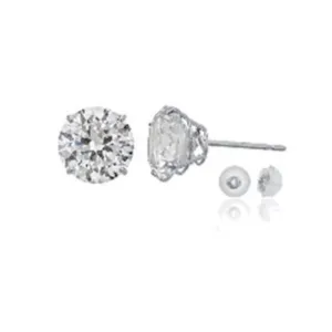 14KT White Gold 6MM Round Cubic Zirconia Stud Earrings