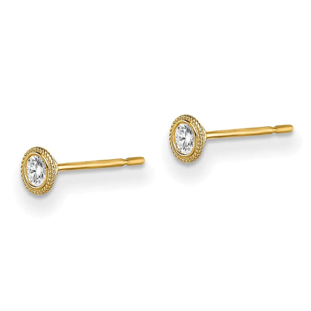 14KT Yellow Gold Round Cubic Zirconia Stud Earrings