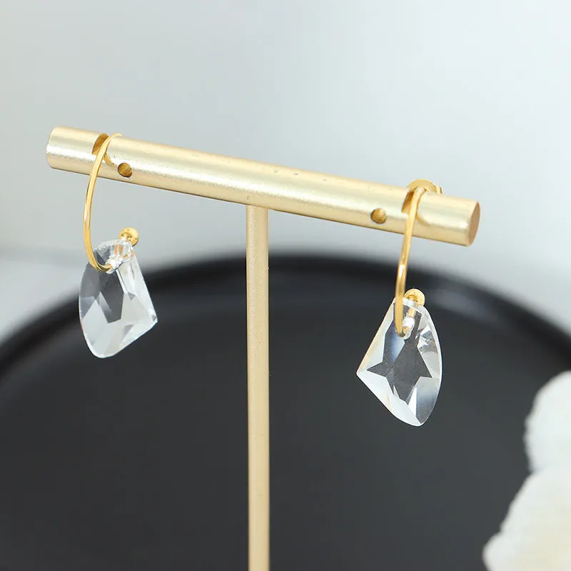 18k Gold Exquisite Simple C-shaped Earrings with Gem Design Versatile