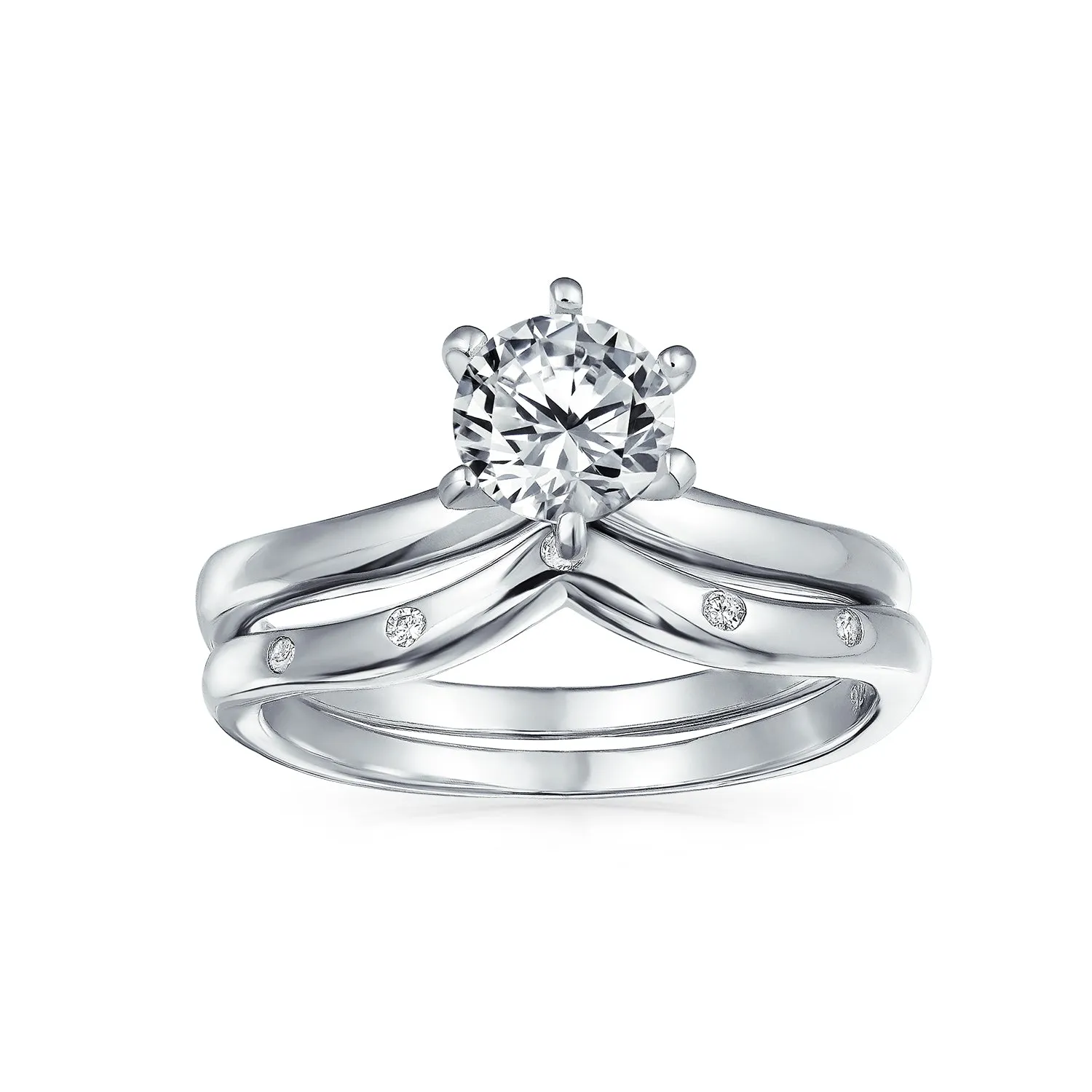 1CT Solitaire AAA CZ Etoile Engagement Ring Set .925 Sterling Silver