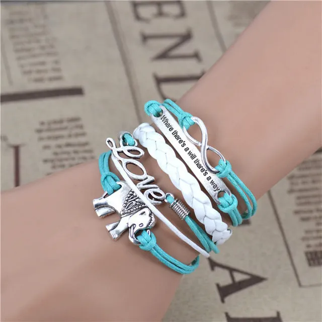 2017 male female Bracelets & bangles Infinity Elephant Love manual multilayer bracelet and retro