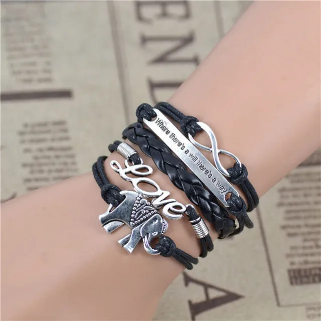 2017 male female Bracelets & bangles Infinity Elephant Love manual multilayer bracelet and retro