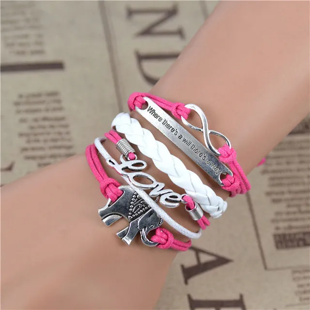 2017 male female Bracelets & bangles Infinity Elephant Love manual multilayer bracelet and retro