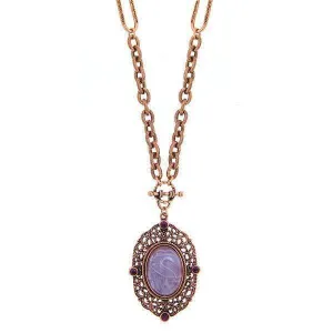 2028 Jewelry Amethyst Glass Quartz & Amethyst Crystal Filigree Pendant Necklace 30"