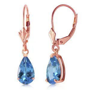 3.77 Carat 14K Solid Rose Gold Leverback Earrings Blue Topaz