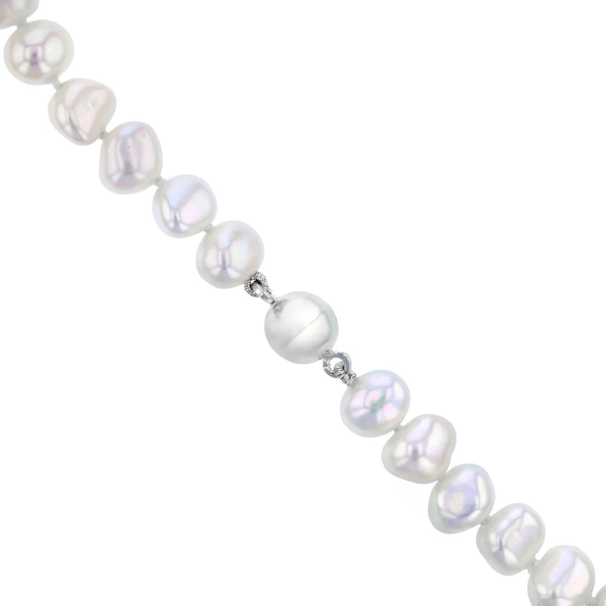 6.5-7mm White Baroque Freshwater Pearl 18" Necklace | Sterling Silver Magnetic Clasp