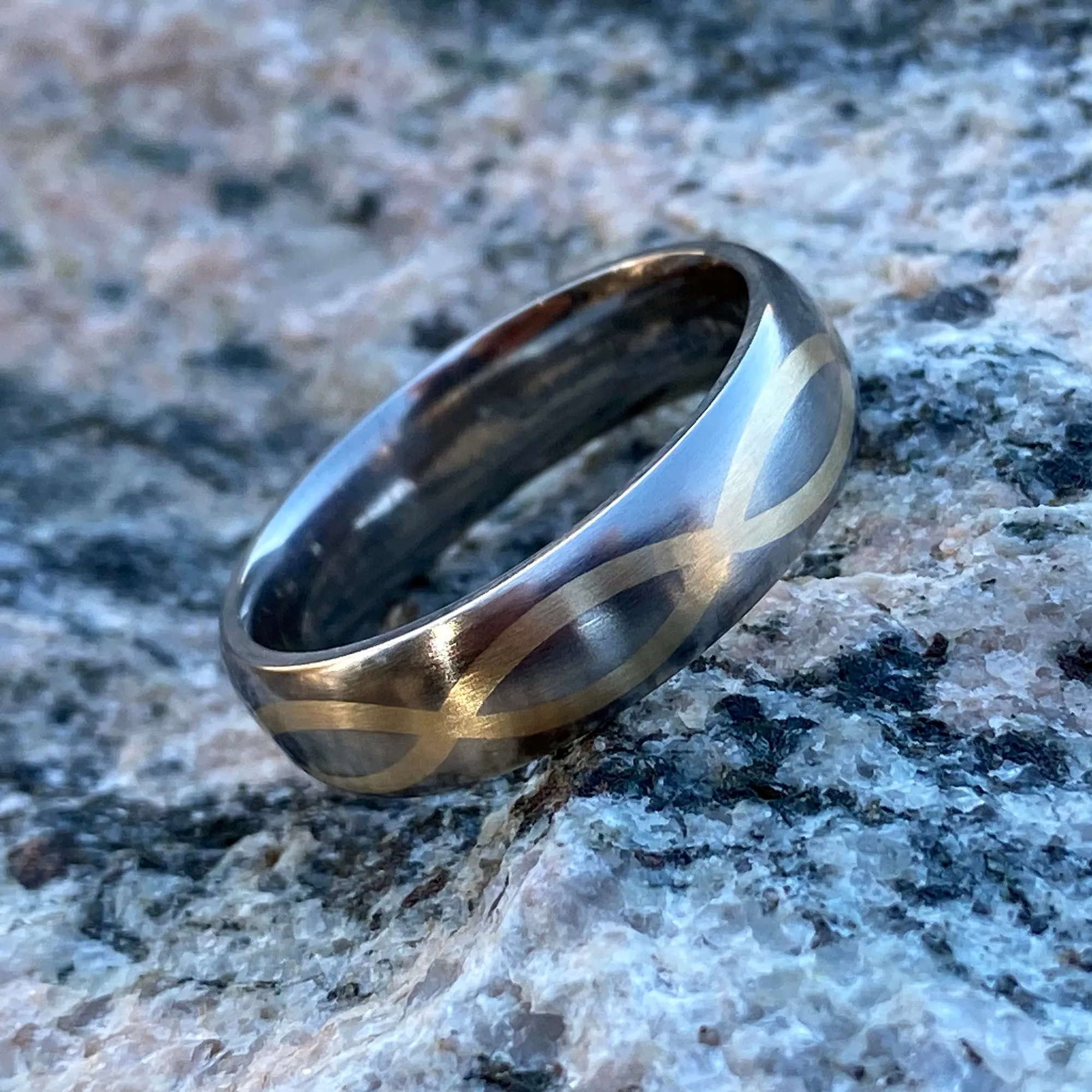 6mm Infinity Ring with 14k Gold Inlay- Mens Wedding Band - Titanium Mens Wedding Rings