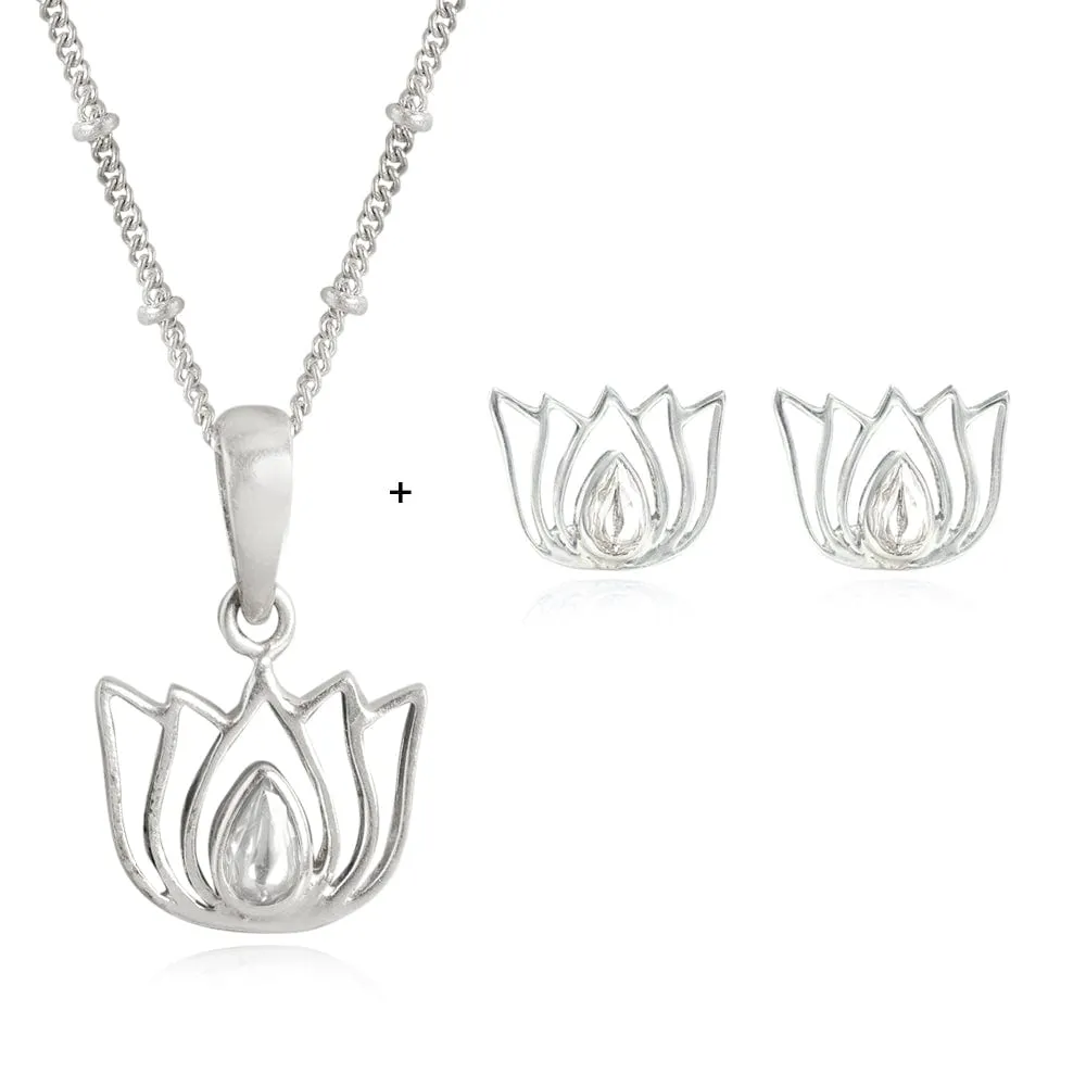 92.5 Silver White Kundan Sacred Lotus Necklace