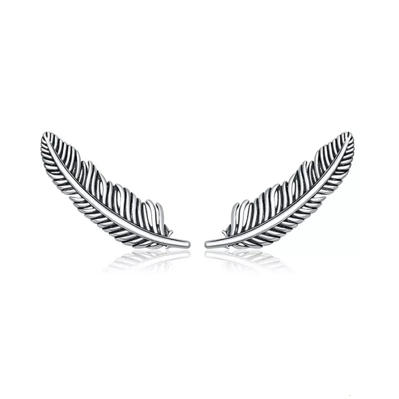 925 Sterling Silver Feather Earrings