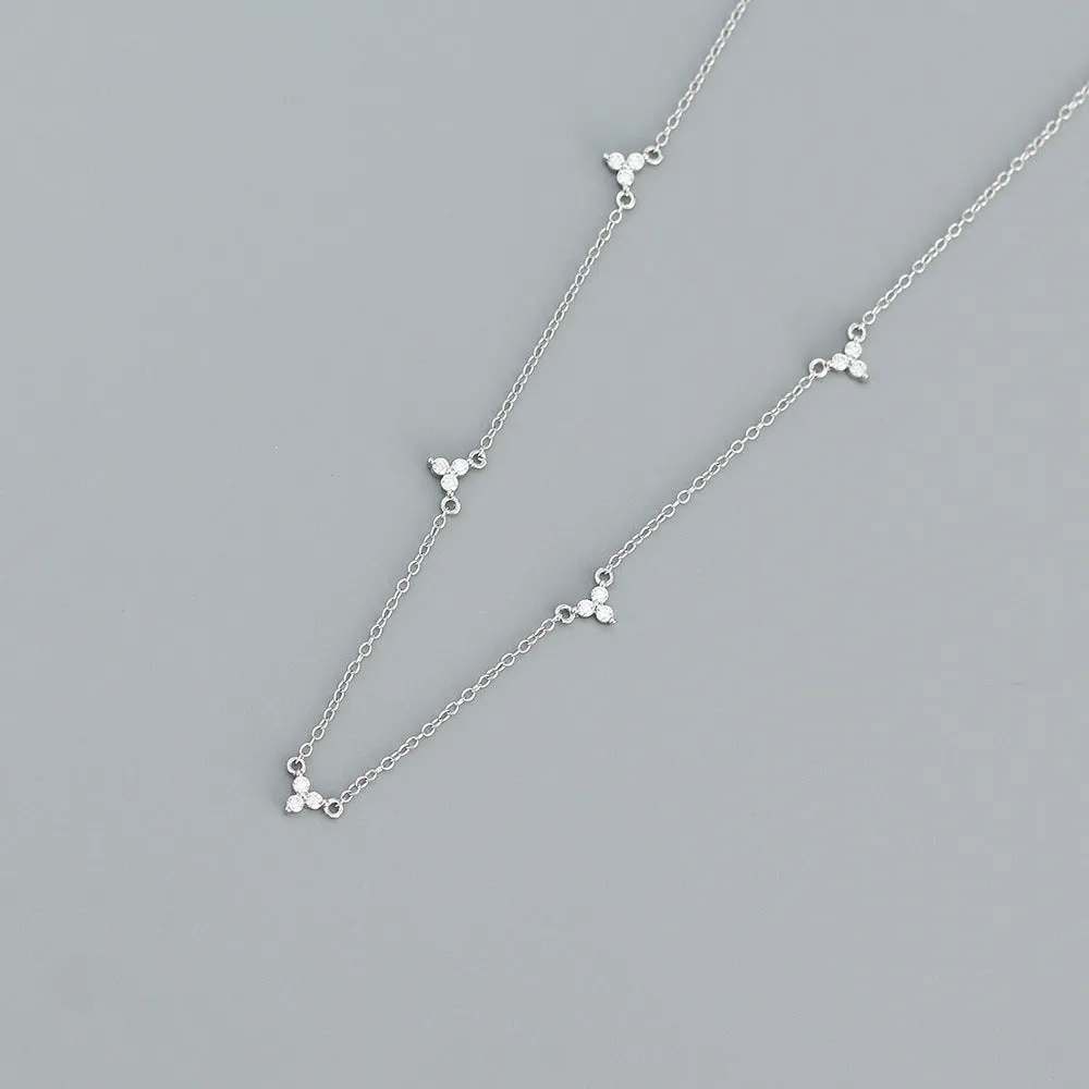 925 Sterling Silver Luxurious Round Geometric Silver Diamond Inlay Necklaces