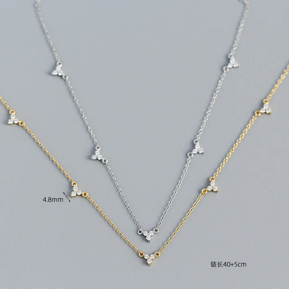 925 Sterling Silver Luxurious Round Geometric Silver Diamond Inlay Necklaces