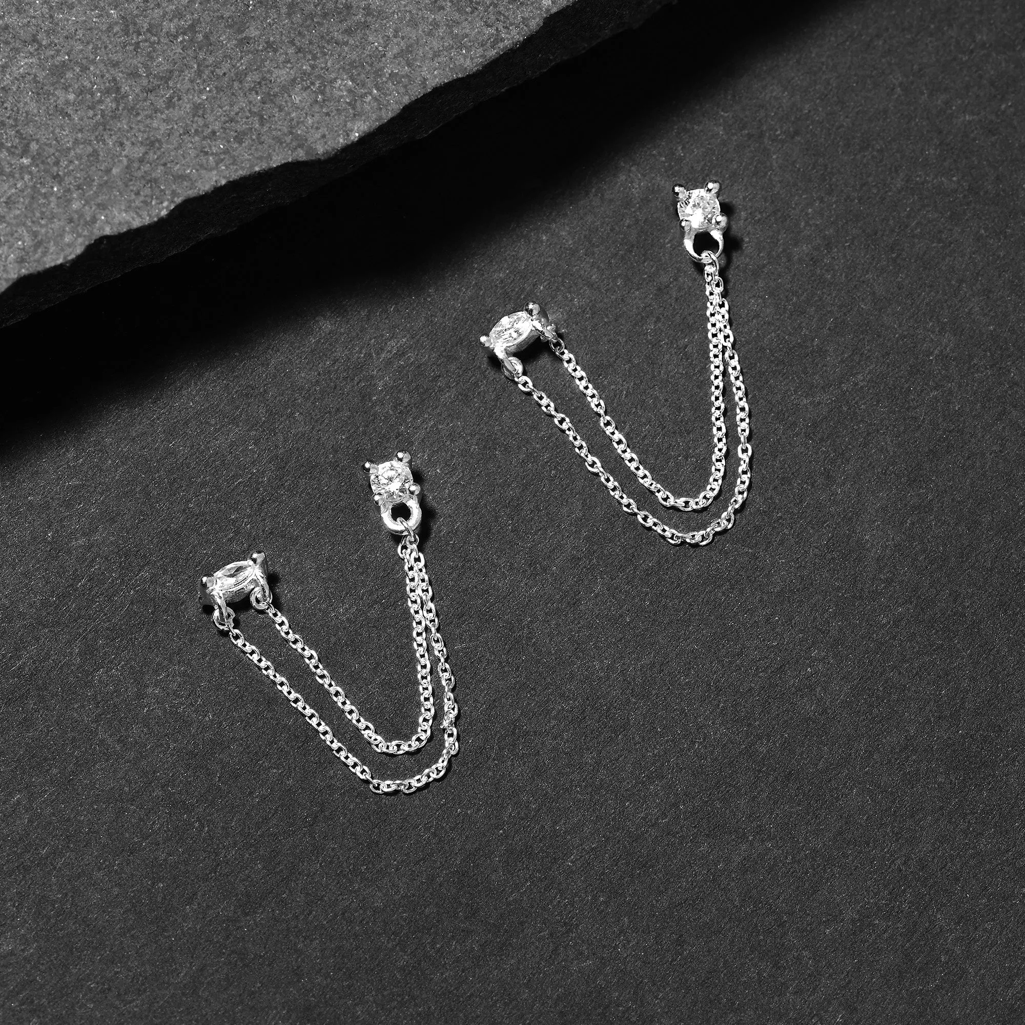 Accessorize London Women's 925 Sterling Silver Sparkle Chain Earrings