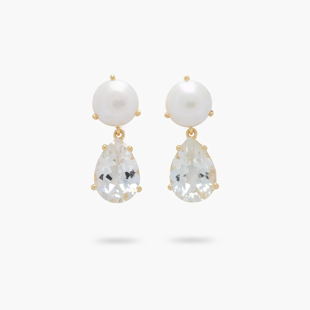 Amare Wear Freshwater Pearl and Teardrop White Topaz Statement Earring